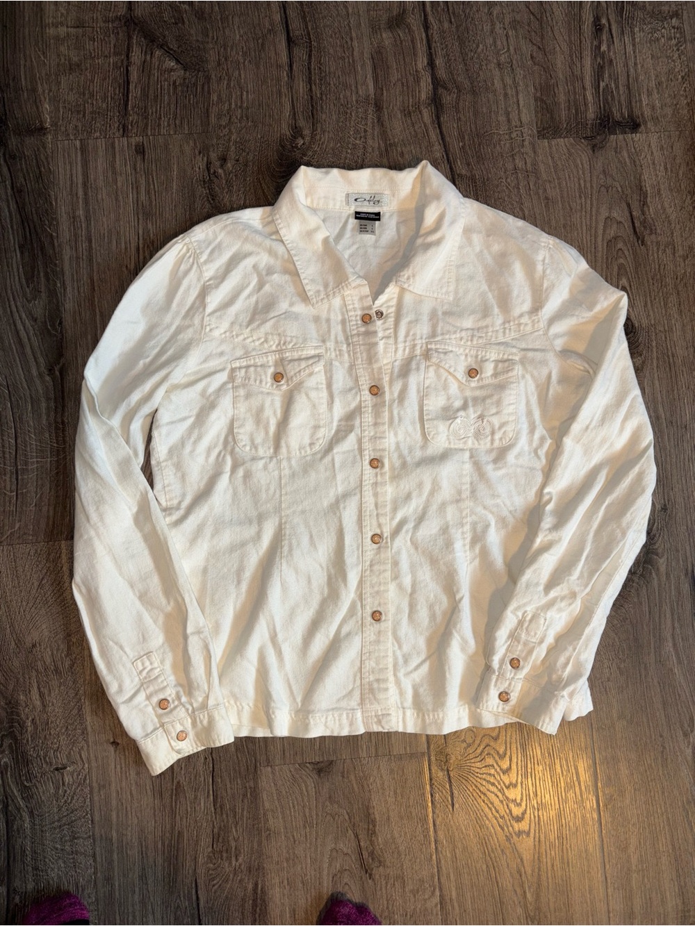 Vintage Oakley Utility Button Down Shirt, Cream with Embroidered Pocket Y2K